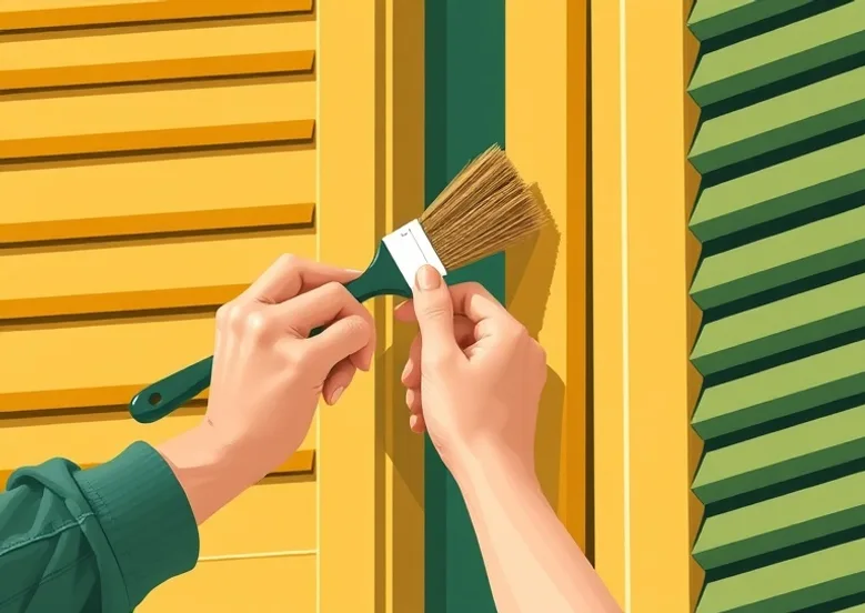 Mise en peinture au pinceau de volets et d'encadrements en bois