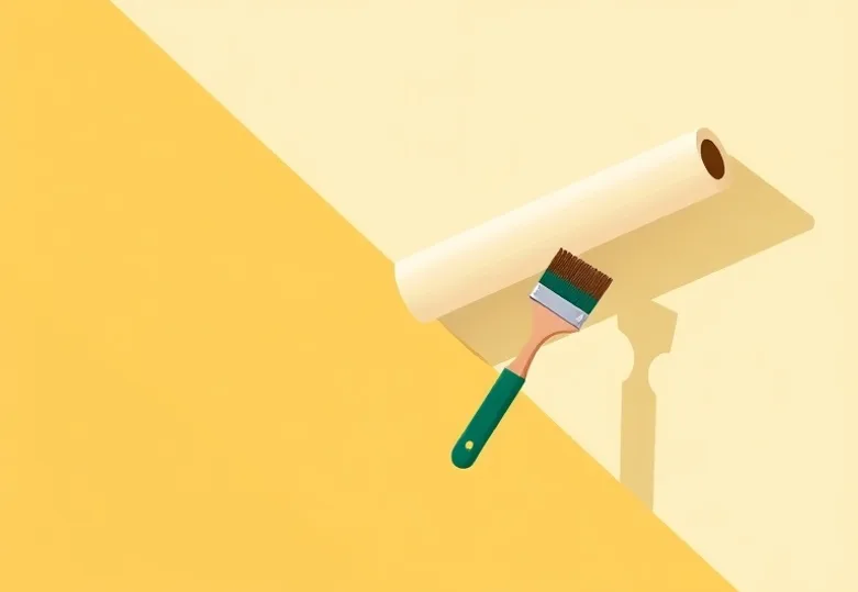 Pose de papier peint, rouleau et brosse à maroufler